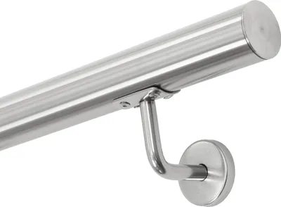 Zdjęcie produktu dla ECD Germany Poręcz ze stali nierdzewnej V2A 150cm, okrągła Ø 42mm, nierdzewna, szczotkowana, wewnętrzna/zewnętrzna, z uchwytem ściennym