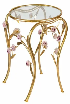 Produktbild von Casa Padrino Luxus Beistelltisch mit 24 Karat Vergoldung und Porzellan Kamelienblüten Gold / Pastellrosa H. 60 cm - Italy