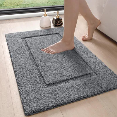 Image de Tapis de bain 40 x 60 cm, antidérapant, lavable, doux, absorbant, en microfibre, pour la baignoire, la douche et la salle de bains, gris