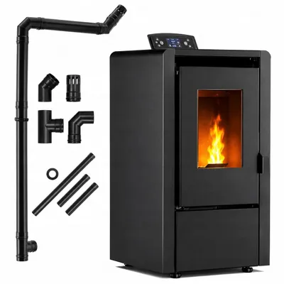 Immagine prodotto di Stufa a pellet THUNDER LEYLA-BLACK 6 kW, WiFi, termostato, telecomando, kit tubi scarico fumi, nera