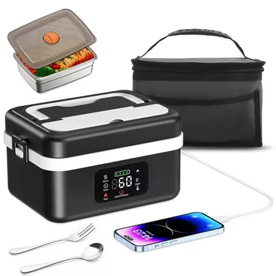 Produktbild von Elektrische Lunchbox beheizt Akku Lunchbox 1L 16000mAh Touchscreen 65–90°C Edelstahl tragbar für Büro Auto Reise