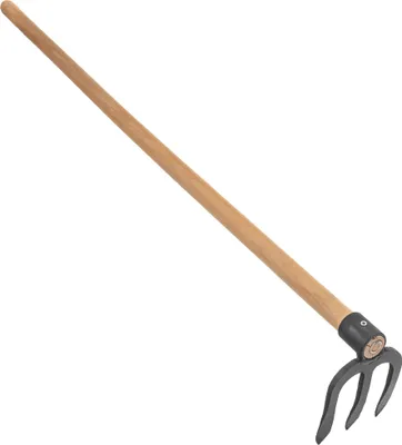 Image de Bêche de jardin - Cultivateur à 3 dents - Acier - 15 x 12 cm - Avec manche