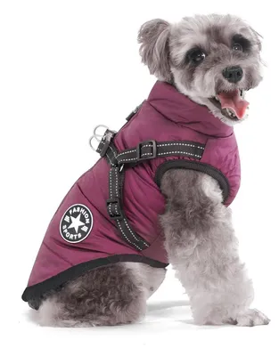 Produktbild von Hundemantel mit Geschirr, Wasserdicht, Maschinen Waschbar, Reflektierende Streifen, Violett, Größe 25