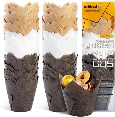 Produktbild von Famanu Muffinförmchen 200 Stück - Tulpendesign in Weiß und Braun