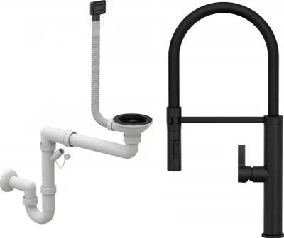 Produktbild von Schwarzer Wasserhahn +Syphon rechteckig manuell 1 Fach
