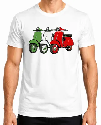 Immagine prodotto di Maglietta da uomo, stile vintage, con scritta "Italia", immagine di uno scooter retrò e scritta "Roller", colore bianco, taglia M
