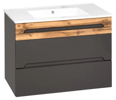 Produktbild von Badmöbel Set 80cm Waschbecken mit Unterschrank Waschtisch Schublade Hängeschrank