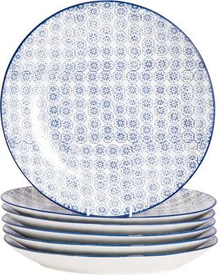 Produktbild von Nicola Spring handbedruckte Essteller – 25,5 cm – Marineblau – 6er-Pack