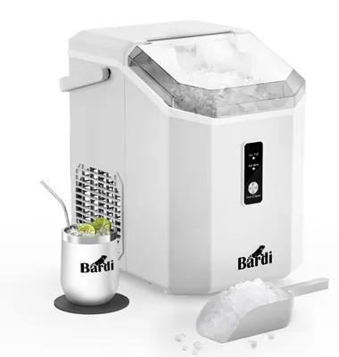 Produktbild von Bardi 1,1 l – Quadratische Eiswürfelmaschine – Crushed Ice-Maschine mit Eisschaufel – 15 kg/24 Stunden – Eiswürfelbereiter – Inklusive r Thermoskanne – WEISS