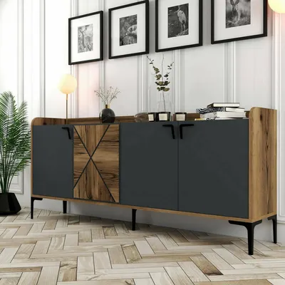 Immagine prodotto di Dmora Credenza Also 35x180x78h cm Nero Antracite, Apertura Battente 3 Ante
