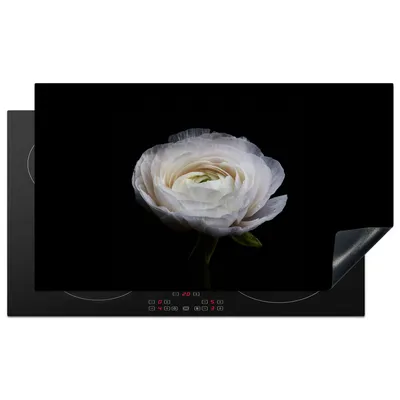 Produktbild von KitchenYeah© Herdabdeckplatte Blume - Schwarz - Weiß , 91x52cm, Küche Deko, Glaskeramikkochfeld Herdabdeckung, Abdeckplatte fùr Kochfeld