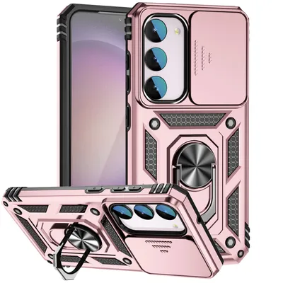 Immagine prodotto di Custodia per Samsung Galaxy S23 FE a doppio strato con copertura scorrevole della fotocamera e supporto ad anello Rosa