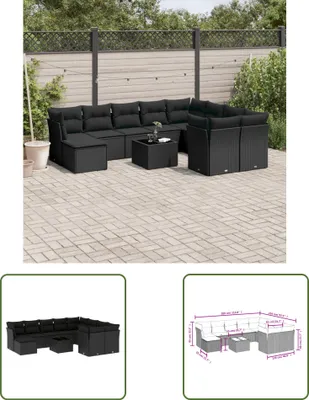 Produktbild von The Living Store 11-tlg. Garten-Sofagarnitur mit Kissen Schwarz Poly Rattan