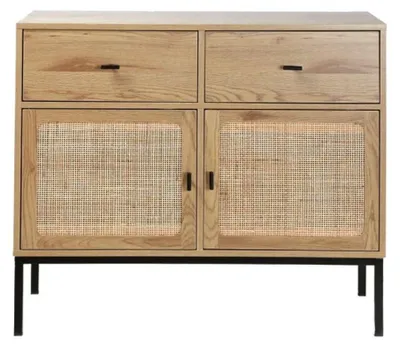 Image de CALICOSY - Buffet 2 Portes 2 Tiroirs avec Cannage Rotin L90cm - JAYA