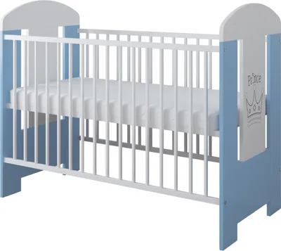 Produktbild von Gitterbett mit Matratze & Kleiner Prinz Gravur 120x60cm ,3 ausziehbare Sprossen ,3-Stufen-Verstellung , Kiefernholz, Für Mädchen und Junge, Blau