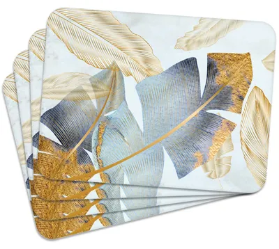 Produktbild von MG Design Set aus 4 Kork-Platzsets - Elegant Leaves 4 - 30 x 40 cm - hitzebeständig & abwischbar, mit Korkrückseite