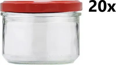 Obrázok produktu pre Dóza na varenie 262 ml VERRINE STURZ / ROVNA číra 20 ks VČETNE ČERVENÝCH UZÁVEROV, počet kusov v balení: 20
