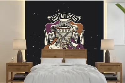 Produktbild von MuchoWow® Fototapete für Wohnzimmer oder Schlafzimmer Wandtapete Vinyl Motivtapete Gitarre - Musikinstrumente - Retro - 240x240 cm - Schlafzimmer-Tapete