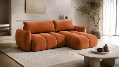 Produktbild von Kaiser Möbel Ecksofa L-Form mit Schlaffunktion, Veloursstoff Bluvel, Zimtfarbe, Rechts, BELVEDER L