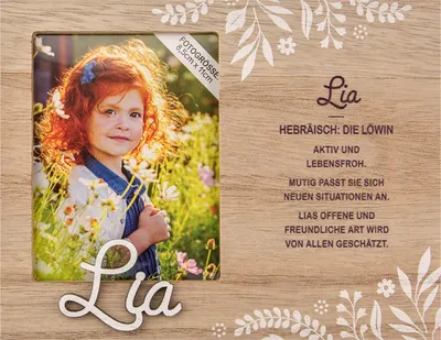 Produktbild von Personalisierter Bilderrahmen für Erwachsene, Kinder, Babys in Holzoptik mit Spruch -Bilderrahmen Lia