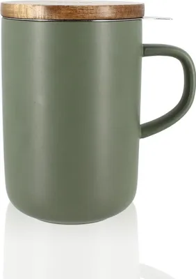 Produktbild von OGO LIVING Juliet Kräutertee 475 ml - Ideal für Tee und Tee - Teetasse aus Steinzeug und Deckel aus Akazienholz - Grün