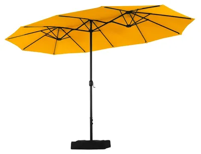 Produktbild von Rechteckiger Sonnenschirm 450 x 270 cm mit Ständer, großer, windbeständiger Sonnenschirm mit UV-Schutz und Kurbel für Terrasse und Garten, goldgelb