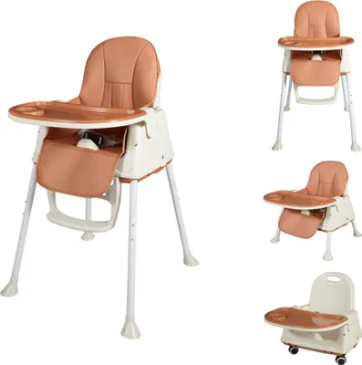 Image de Chaise haute Bebies First 2-en-1 - Avec plateau de jeu/repas amovible, harnais 5 points & roulettes en option, convient à partir de 6 mois environ - Marron