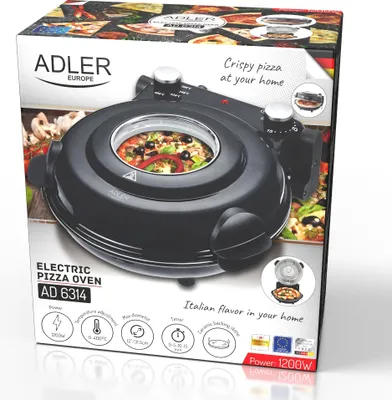 Zdjęcie produktu dla Adler AD 6314, 1 pizza(e), Czarny, 1200 W, 220 - 240 V, 50 - 60 Hz, 370 mm