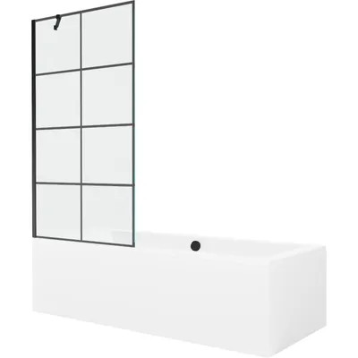 Obrázek produktu pro Mexen Cube obdélníková vana 180 x 80 cm s pláštěm 1-křídlovou zástěnou 90 cm, Černý vzor - 550518080X9509007077