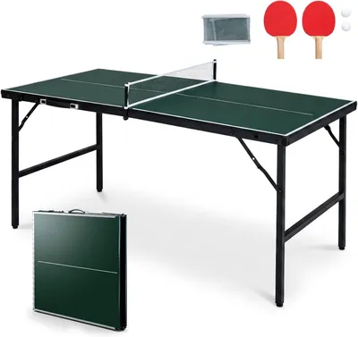Produktbild von COSTWAY Mini Tischtennisplatte klappbar, Tischtennistisch, Ping Pong Tisch mit Netz, 2 Schlägern & Bällen, vormontierter Freizeitstisch, Grün