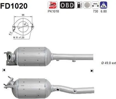 Produktbild von AS FD1020 Dieselpartikelfilter Rußpartikelfilter DPF für RENAULT SCÉNIC II (JM0/1) Abgasanlage Diesel