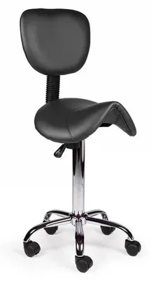 Produktbild von Ergonomisch Sattelhocker Schwarz Mit Lehne Auf Räder - Standard (50-68cm) / ohne Fußstütze / Standardmäßige Räder