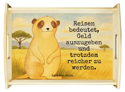 Produktbild von Mr. & Mrs. Panda Bett-Tablett Erdmännchen Design - Weiß - Geschenk, Tablett, Holztablett, Traveling, Afrika, Sofa, Deko, Weltreise, Reisen, betttablett, Spruch