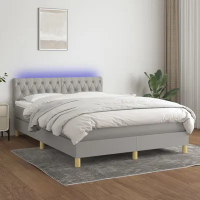 Produktbild von The Living Store Boxspringbett mit Matratze & LED Hellgrau 140x190 cm Stoff
