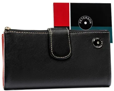 Image de Portefeuille en cuir noir pour femme avec fermeture à bouton-pression - Peterson