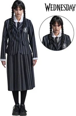 Produktbild von Wednesday Kostüm Deluxe Schuluniform Nevermore inkl. Perücke für Damen, Größe:XS
