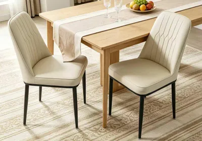 Produktbild von Esszimmerstühle, 2er Set Küchenstühle, Kunstlederstühle, Wohnzimmerstühle mit Rückenlehne, Beige
