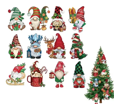 24er Set Holz-Weihnachtsbaumschmuck, Gnome-Anhänger, bunt