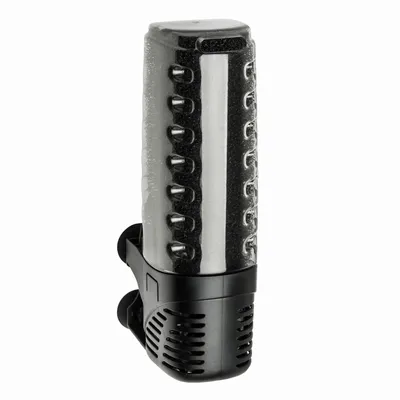 A black and gray aquarium filter is shown against a white background.