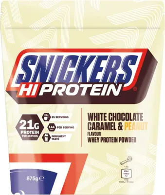Obrázok produktu pre Mars Snickers White HiProtein Powder 875 g biela okolda-karamel-araid / Srvtkov whey proteny / Lahodn srvtkov proten s nezamenitenou chuou Snickers White tyinky