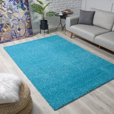 Immagine prodotto di Tappeto shag alto, Unyqoos®, 200x290 cm – Turchese, pelo da 35 mm, 100% polipropilene Soft-Touch, facile da pulire,  OEKO-TEX