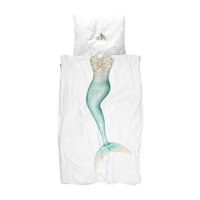 Produktbild von Snurk Baumwollbettwäsche Mermaid 135 x 200 cm+ 80 x 80 cm Farbe weiss mit Fotodruck