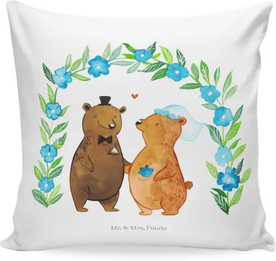 Produktbild von Mr. & Mrs. Panda Kissen 40x40 Bären Hochzeit - Weiß - Geschenk, Hochzeitsgeschenk, Kuschelkissen, Hochzeitskarte, Polster, Sofakissen, zier, Sofa, bedruckt, Trauung, Zur