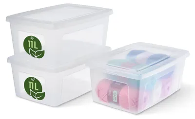 Aufbewahrungsbox 11L, 3er Set, transparent, stapelbar, Kunststoff
