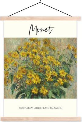 Produktbild von MuchoWow® Textilposter Monet - Gemälde - Topinamburblüten 60x80 cm mit holzfarbenen Rahmen - Wandbild