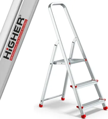 Zdjęcie produktu dla Drabina domowa aluminiowa składana HIGHER 3 stopniowa 125kg