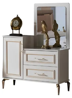 Image de Ensemble pour chambre à coucher Coiffeuse + miroir Coiffeuse Table de maquillage Blanche 2 pièces