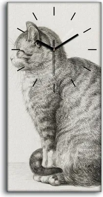 Produktbild von Küche Wohnzimmer Wand Leinwand Uhr Geräuschlos 30x60 Zeichnung Tier Katze Kunst - schwarze Hände