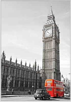 Produktbild von Wallario Wandbild London Red Bus, Größe: 70,30 x 100,30 cm, Poster mit weißem Kunststoffrahmen