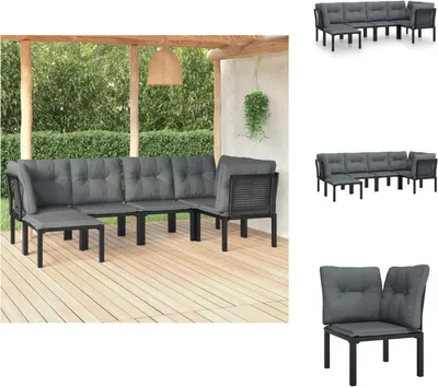 Productafbeelding van vidaXL 6-delige loungeset voor de tuin, zwart en grijs, van polyrotan - Tuinmeubelsets